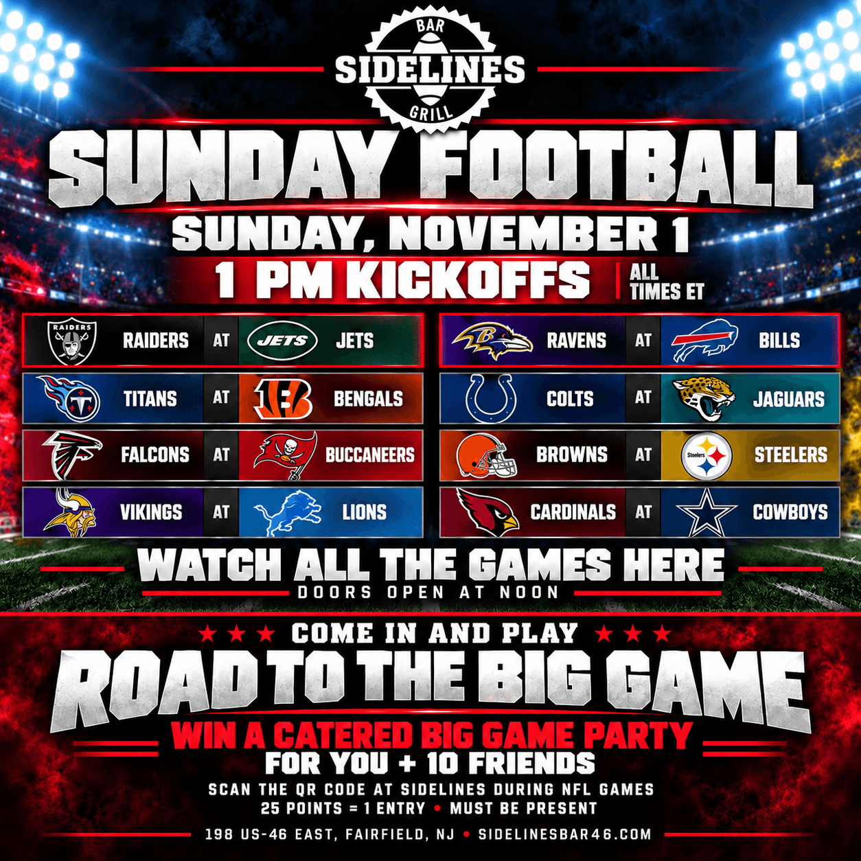 Sunday Football – 1 PM Kickoffs