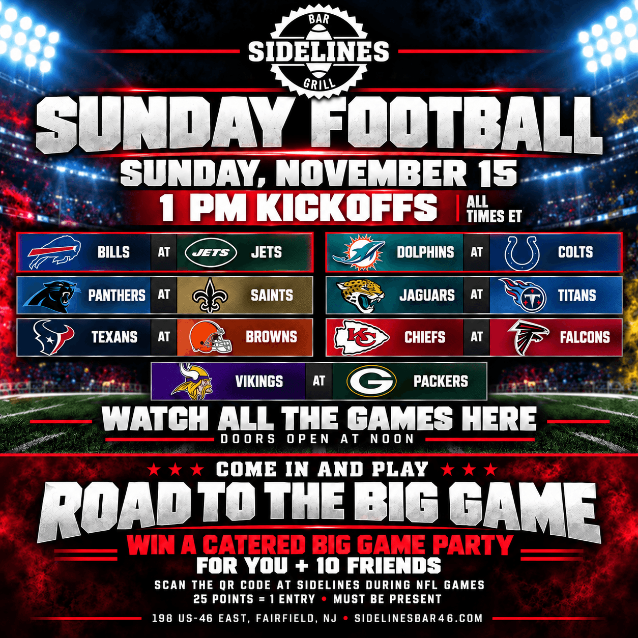 Sunday Football – 1 PM Kickoffs
