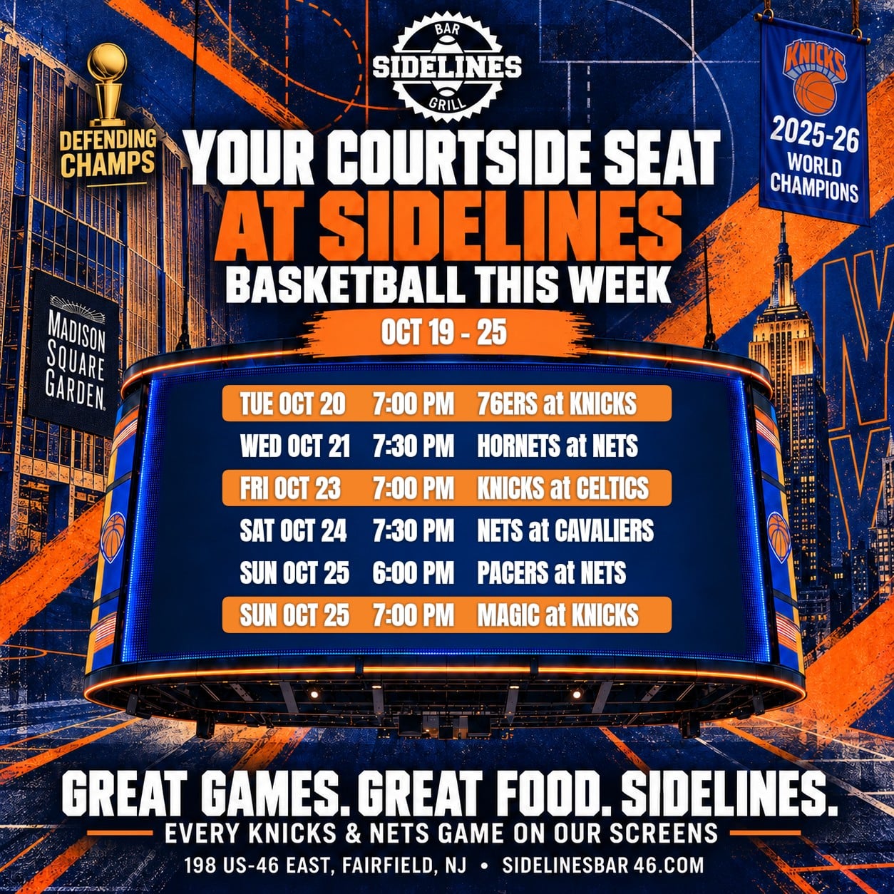Basketball This Week at Sidelines – Oct 19–25