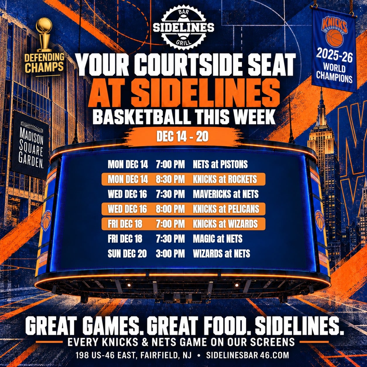 Basketball This Week at Sidelines – Dec 14–20