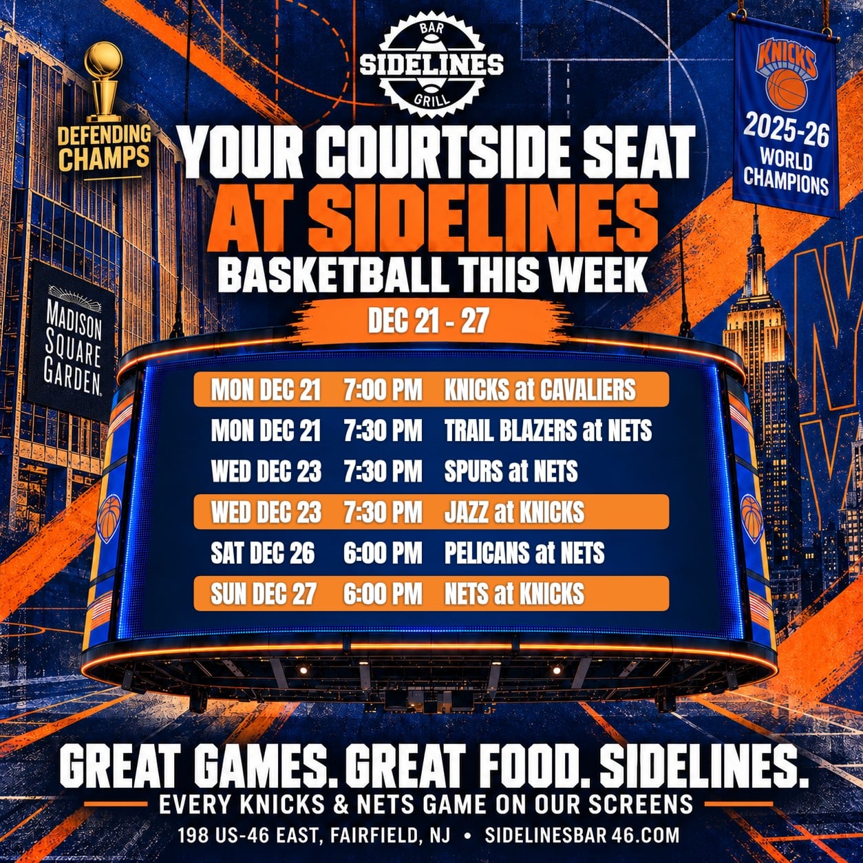 Basketball This Week at Sidelines – Dec 21–27