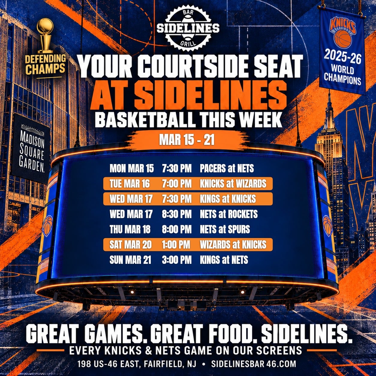 Basketball This Week at Sidelines – Mar 15–21