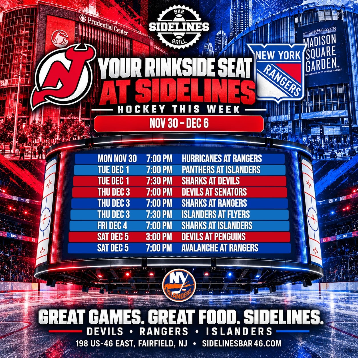 Hockey This Week at Sidelines – Nov 30 – Dec 6