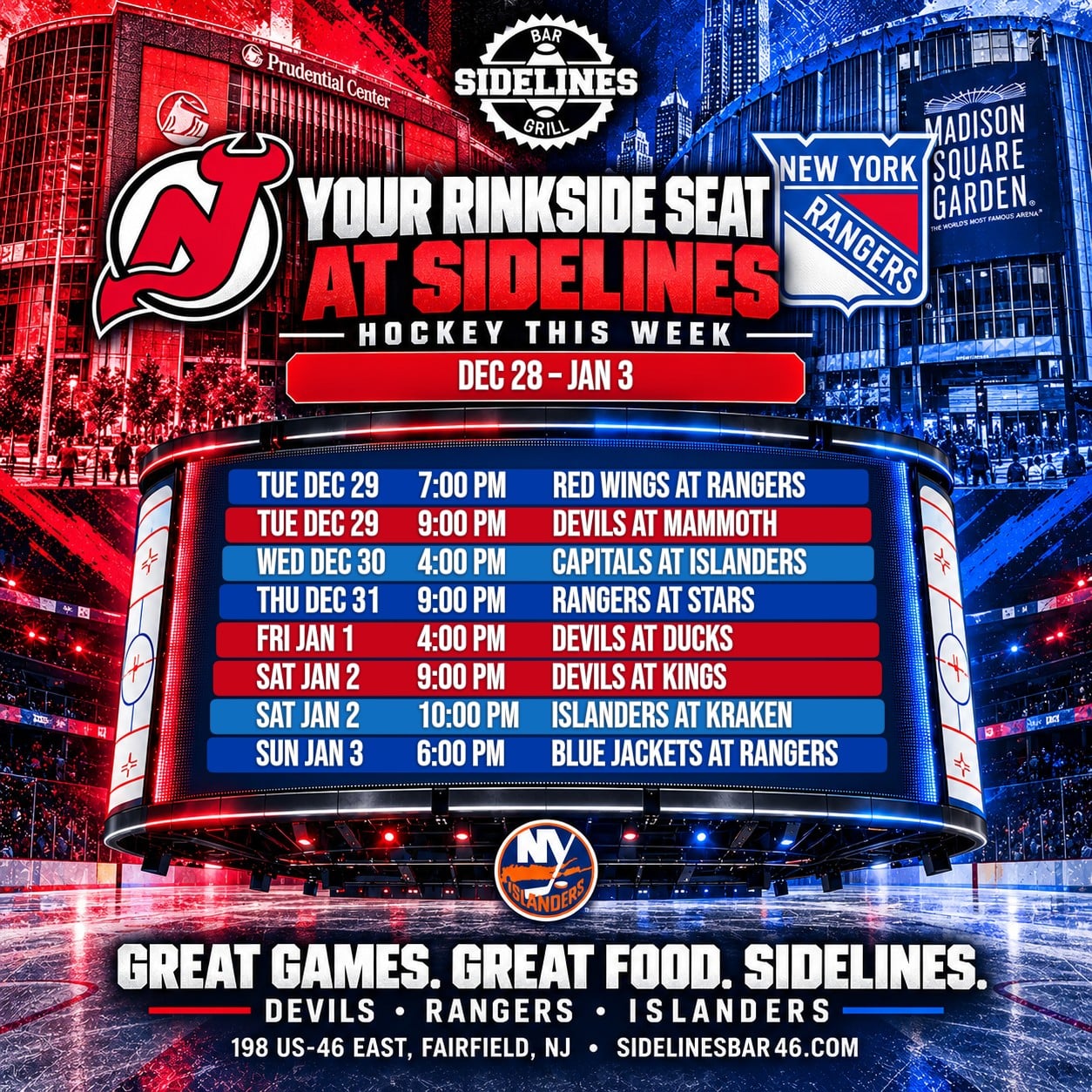 Hockey This Week at Sidelines – Dec 28 – Jan 3