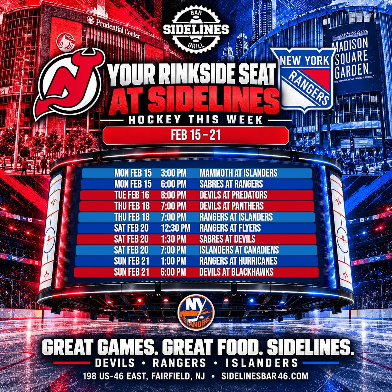 Hockey This Week at Sidelines – Feb 15–21